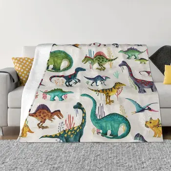 Плюшевое покрывало с ярким принтом динозавров, одеяло, диван-кровать, стеганое одеяло для взрослых, подростков и детей