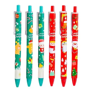 Гелевые ручки нажимного типа 6 штук Выдвижная ручка Санта Клауса 0,5 мм Черные ручки для ведения дневника Школьные Канцелярские принадлежности