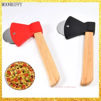 Нож для пиццы с бамбуковой ручкой, вращающееся лезвие, инструмент для резки пиццы на домашней кухне