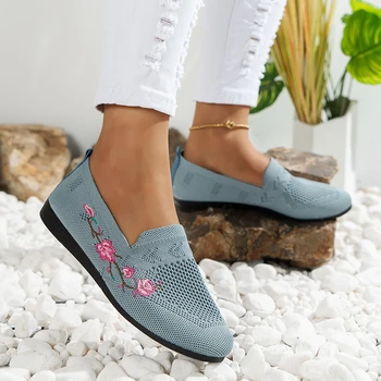 Женские кроссовки из дышащей сетки с цветочным рисунком, Комфортная обувь для матери, Мягкая однотонная Модная женская обувь, Легкие Zapatos De Mujer