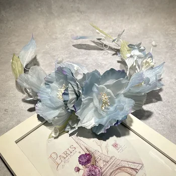 Новый градиентный синий головной убор невесты в виде цветка, картина маслом, образец ветра, свадебные аксессуары для волос