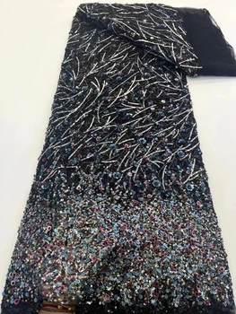 Роскошная Африканская кружевная ткань с блестками и бисером 2024 года, высококачественная свадебная вышивка жениха в Нигерийском стиле, Французский тюль, шитье XC