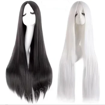 Прямой парик длиной 100 см, белые и черные волосы для косплея, средняя часть аниме-костюма