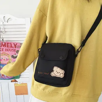 Классический кошелек для монет, Сумка для мобильного телефона, сумка через плечо, простая женская сумка, холщовая сумка, сумка с медведем, Маленькая сумка-корзина