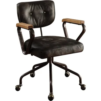 Офисное кресло Acme Hallie из натуральной кожи с поворотным механизмом винтажного черного цвета