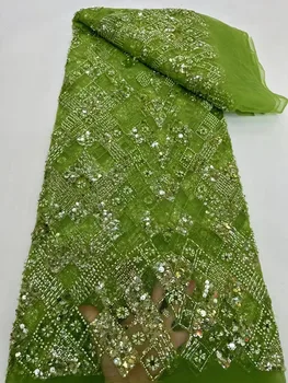 Зеленая роскошь 2023 Высококачественная кружевная ткань с африканской вышивкой для жениха, кружевная ткань с Нигерийскими французскими блестками для свадебной вечеринки