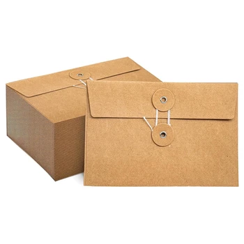 40 шт конвертов из крафт-бумаги с застежкой на шнурки, кармашки для проектов, органайзер для документов, 4,53 X 6,7 дюйма (коричневый)
