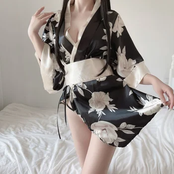 Сексуальное нижнее белье японское кимоно женская забавная униформа Сексуальное кимоно со сломанным цветком костюм искушение партия