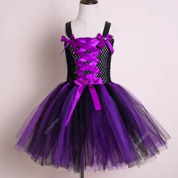 Высококачественный детский костюм ведьмы для девочек, платье для косплея на Хэллоуин, блестящее сетчатое платье-пачка, карнавальная вечеринка, нарядная одежда