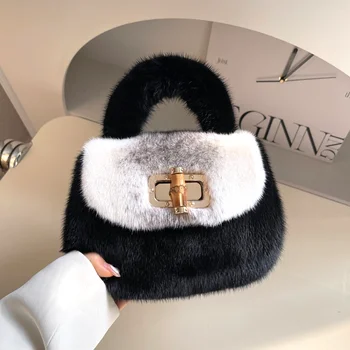 Роскошная дизайнерская меховая сумка из норки 2023 года, Новая маленькая сумочка, женская модная мини-сумка через плечо, сумочка