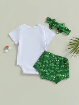Комбинезон Для новорожденных девочек, топы с короткими рукавами, шорты с подсолнухом, брюки, повязка на голову, летняя одежда (B3 Зеленый)